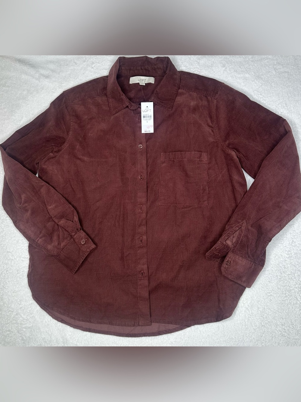 LOFT Women’s Small Burgundy Corduroy Button Down Shirt Jacket NWT Pocket